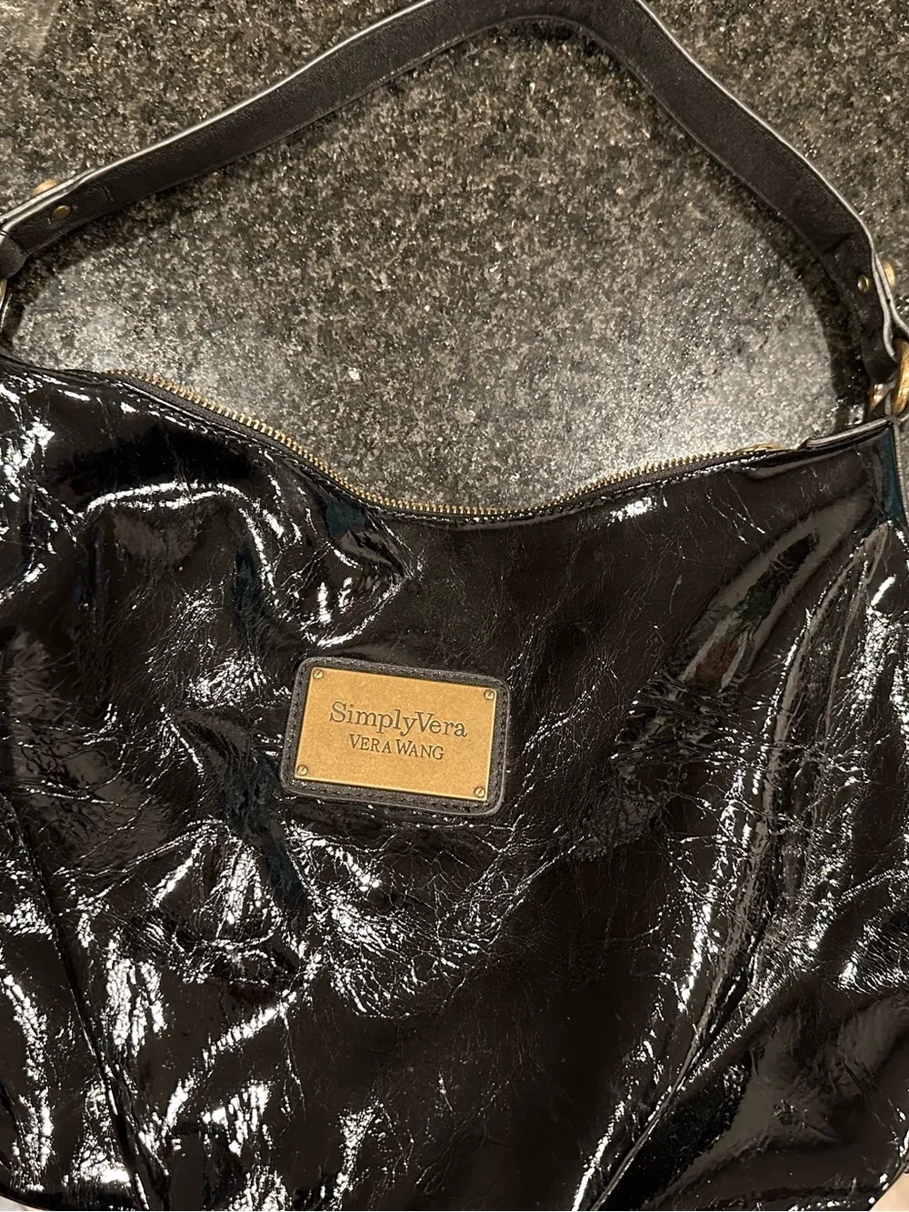 Simply Vera Vera Wang Black Patent Hobo Bag